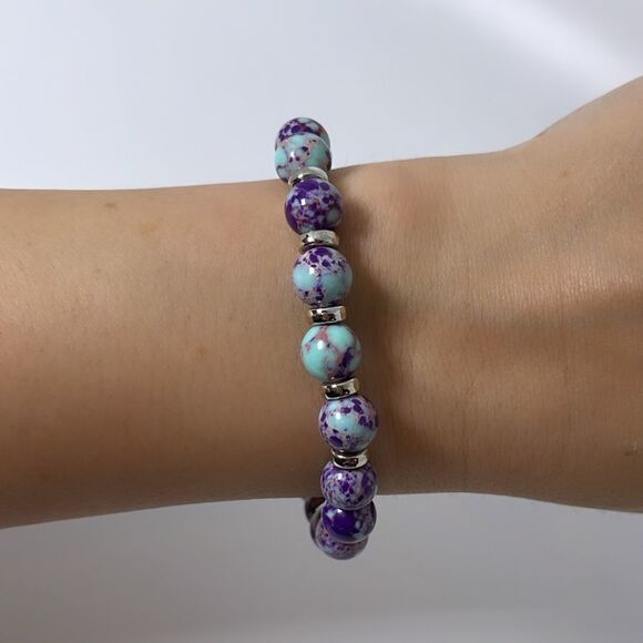 NWT Wool + Pepper Co. Turquoise/Purple & Gold Beaded Bracelet - Picture 4 of 4